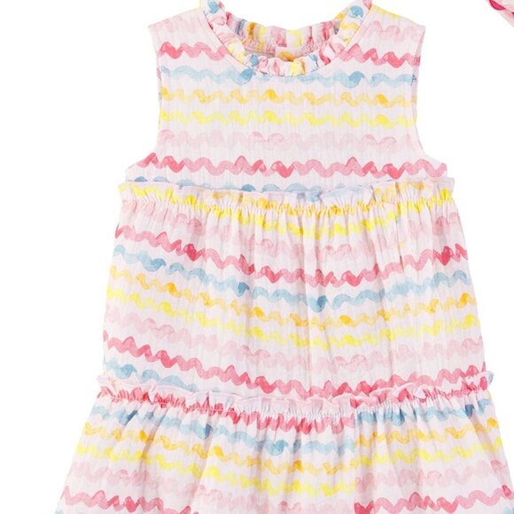 Mud Pie 5T girls rainbow zig zag dress tiered empire waist sleeveless buttonback - Picture 1 of 7